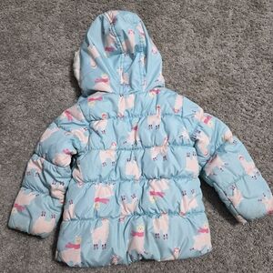 Cute Blue Alpaca Print Puffer Jacket